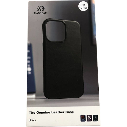 MAOGOAM Genuine Leather Case for iPhone 16 Plus Black 6.7 Inch Rugged