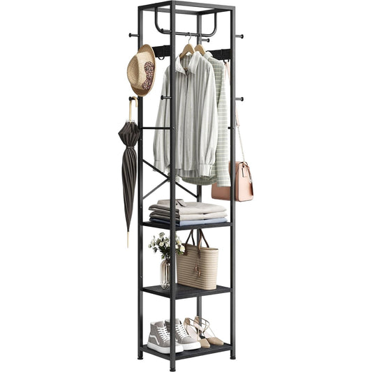 Elyken Black Wooden Coat Rack Freestanding 3-in-1 Hall Tree