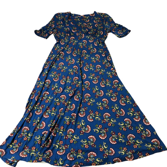 Floral Wrap Maxi Dress Women's Short Sleeve Blue Viscose UK12