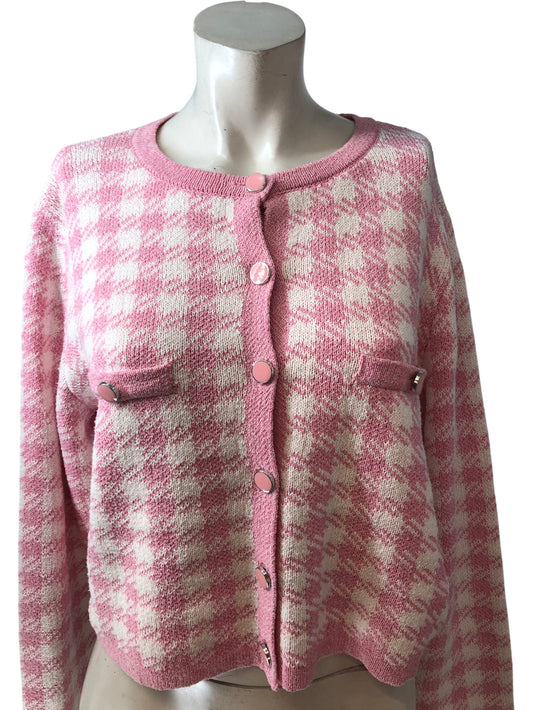 River Island Radical Romance Cardigan UK8 Women's Pink Check Knit Sweater
