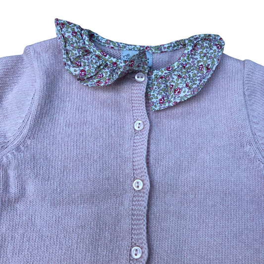 Trotters Baby Playsuit Girls Pink Wool Blend Floral Collar