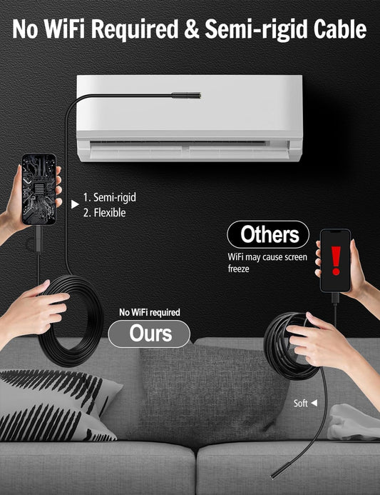 FERDILIZ 1920P HD Dual Lens Endoscope Camera Flexible Semi-Rigid Cable