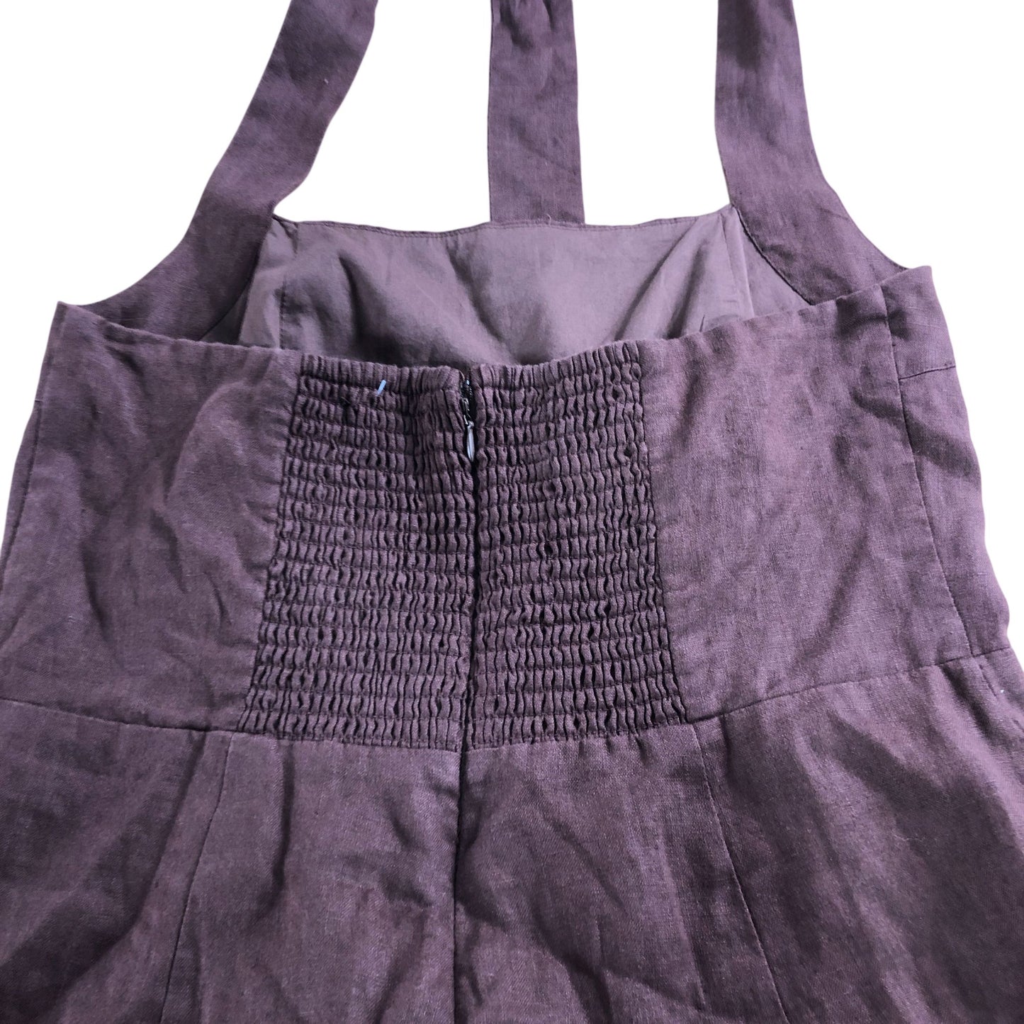 UK14 Women's Brown Linen Blend Jumpsuit