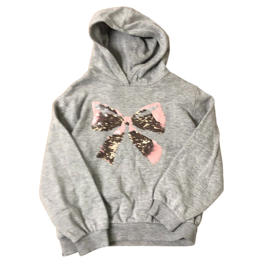 H&M Girls Grey Hoodie Size 7-8 Years Sequined Bow Design Casual Wear
