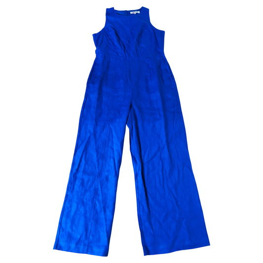Blue Linen Wide Leg Jumpsuit Women's Sleeveless Casual Outfit Size UK 12