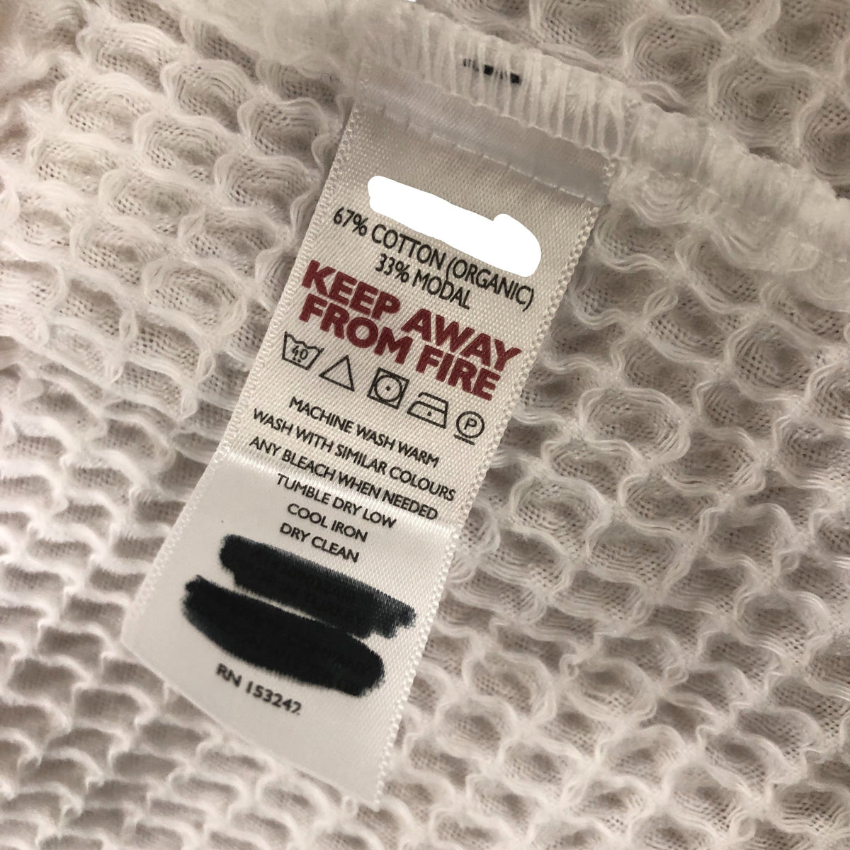 White Short Sleeved Waffle Robe Lightweight Organic Cotton Size S