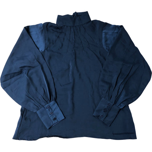 Women's Size 8 Women's Navy Long Sleeve Pleated Collared Blouse