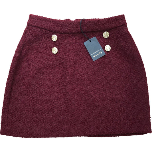 River Island A Line Skirt Size 8 Women's Burgundy Wool Blend Button Detail