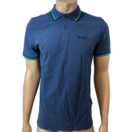 Ben Sherman Small Polo Shirt Men's Riviera Blue Short Sleeve Green Trim