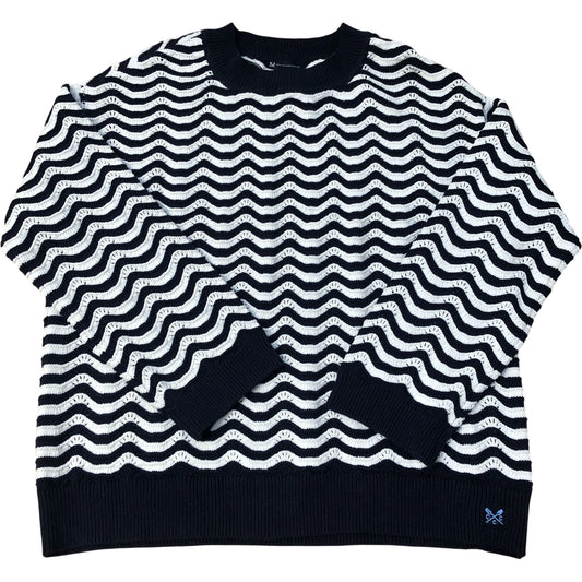 Crew Clothing Company Wavy Navy & White Jumper Size 14