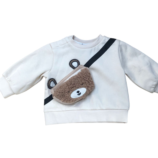 River Island Baby Outfit Set Sweater And Trousers With Bear Bag Cream 0-3 Months
