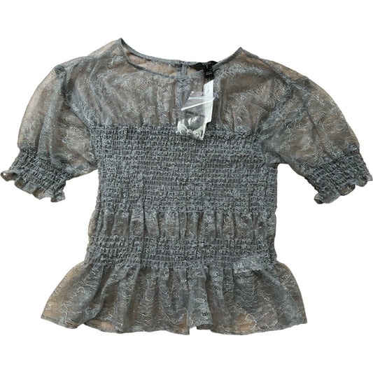 River Island Size 8 Women's Grey Lace Smock Top Short Sleeve Ruffled