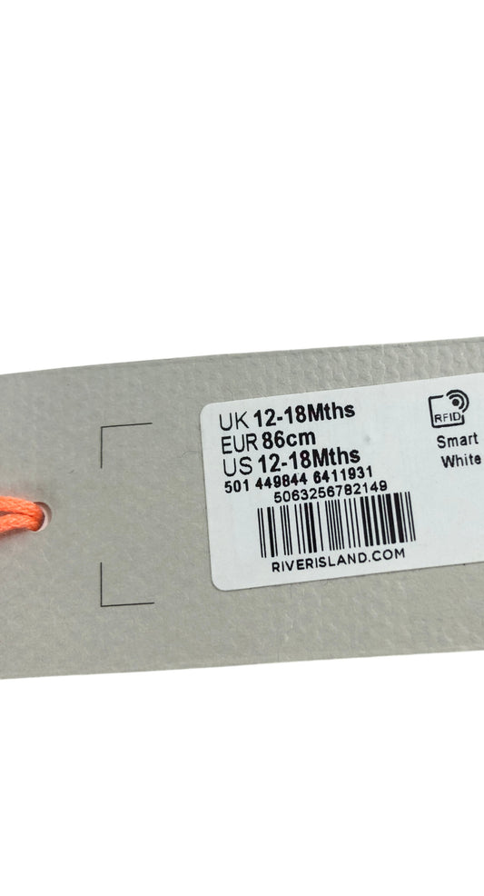 River Island Mini Girls White Bow Print Top Size 12-18 Months Cotton