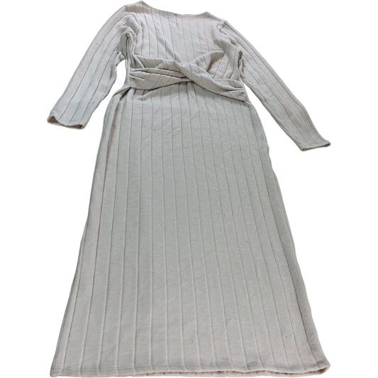 River Island Twist Front Midi Dress UK Medium Women's Ribbed Long Sleeve Beige
