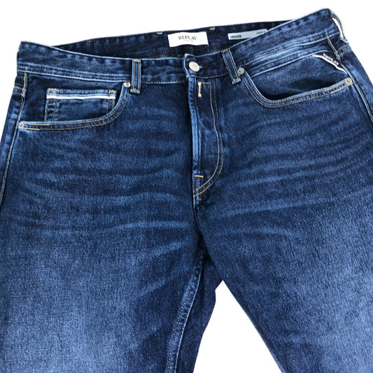 Replay Grover Straight Fit Jeans Size W36 L30 Men's Dark Wash Denim Trousers