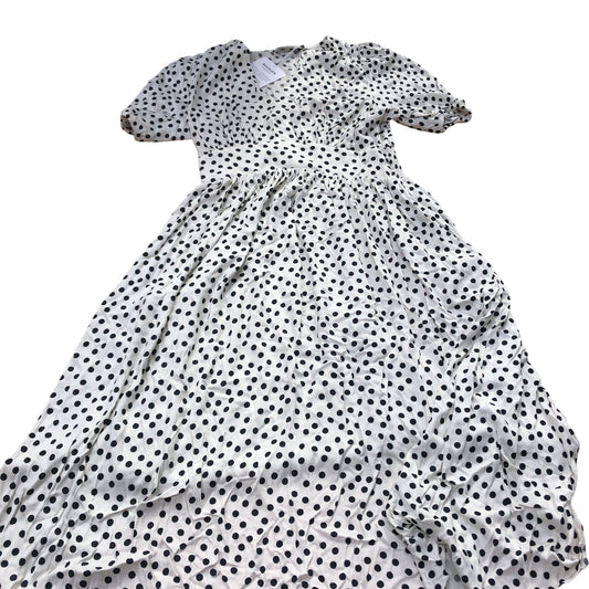 Baukjen Polka Dot Dress UK12 Women's Short Sleeve Relaxed Fit Soft White