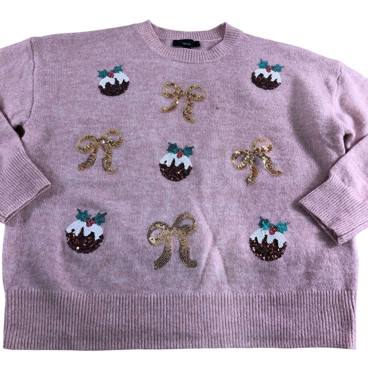 Petite Christmas Sweater UK Medium Women's Pink Bow Pudding