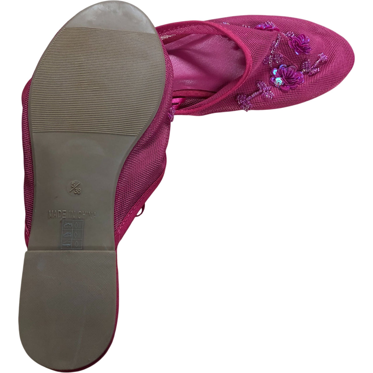 Floral Embellished Slip On Mules Women's Pink Mesh Summer Shoes