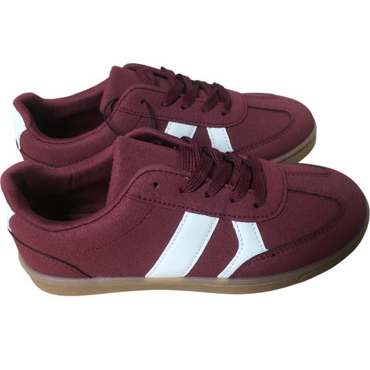 Kids Burgundy Faux Suede Trainers UK5