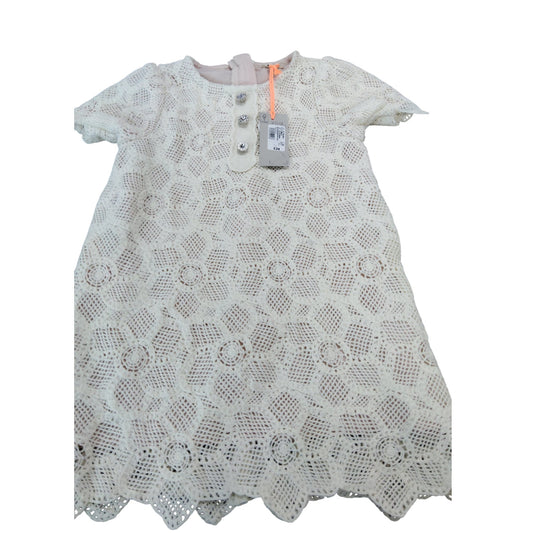 River Island Girls Cream Lace Dress Size 12-18 Months Short Sleeve Crochet Style