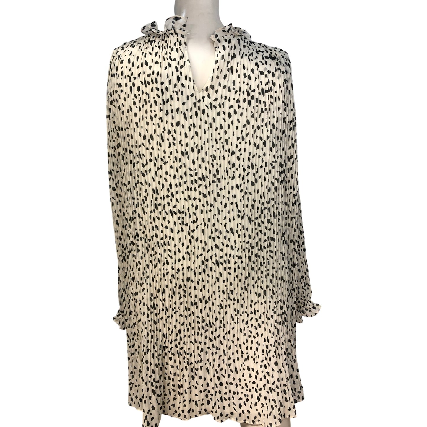 Rivers Island Cream Smart Dress UK8 Women's Long Sleeve Pleated Spotty