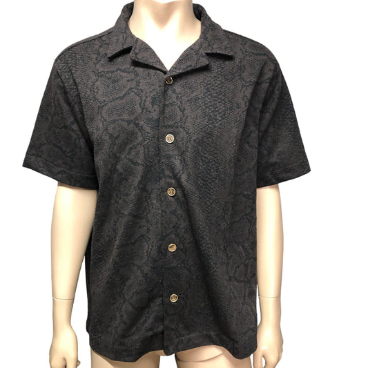 River Island Short Sleeve Black Snakeskin Print Casual Shirt Size L