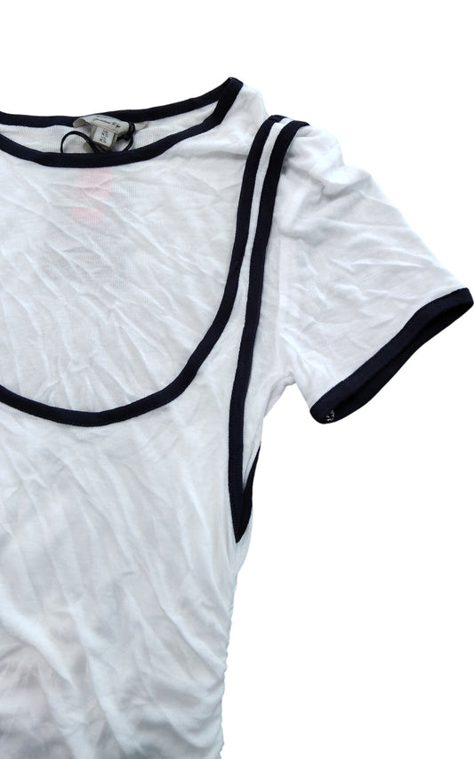 River Island Women's White Short Sleeve T-Shirt XS Round Neck Striped Trim