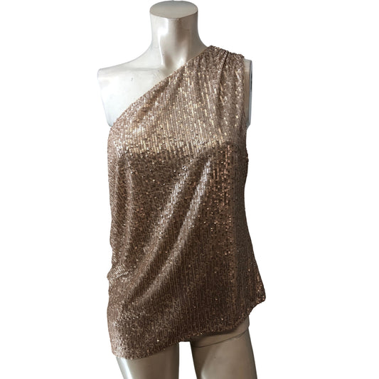 Branded Sequin One Shoulder Top UK XL Women's Elegant Evening Wear Beige