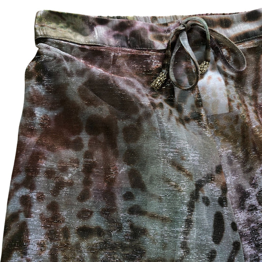 River Island S Women's Glitter Wide Leg Trousers Multicolour Floral Pattern