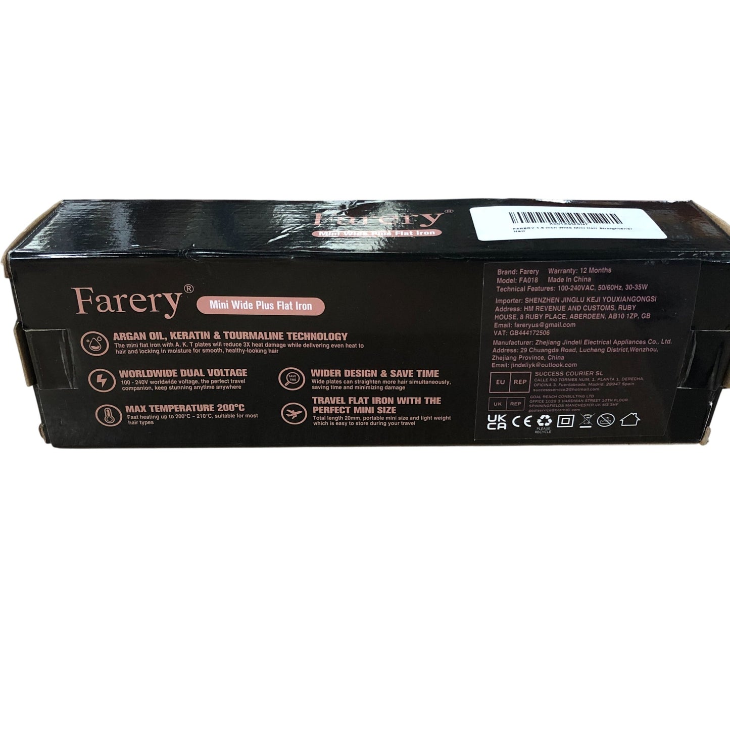 Farery Mini Wide Plus Travel Flat Iron 1.5 Inch Hair Straightener 200C Dual Volt