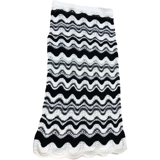 River Island Black And White Wave Crochet Midi Skirt UK Size M Women's
