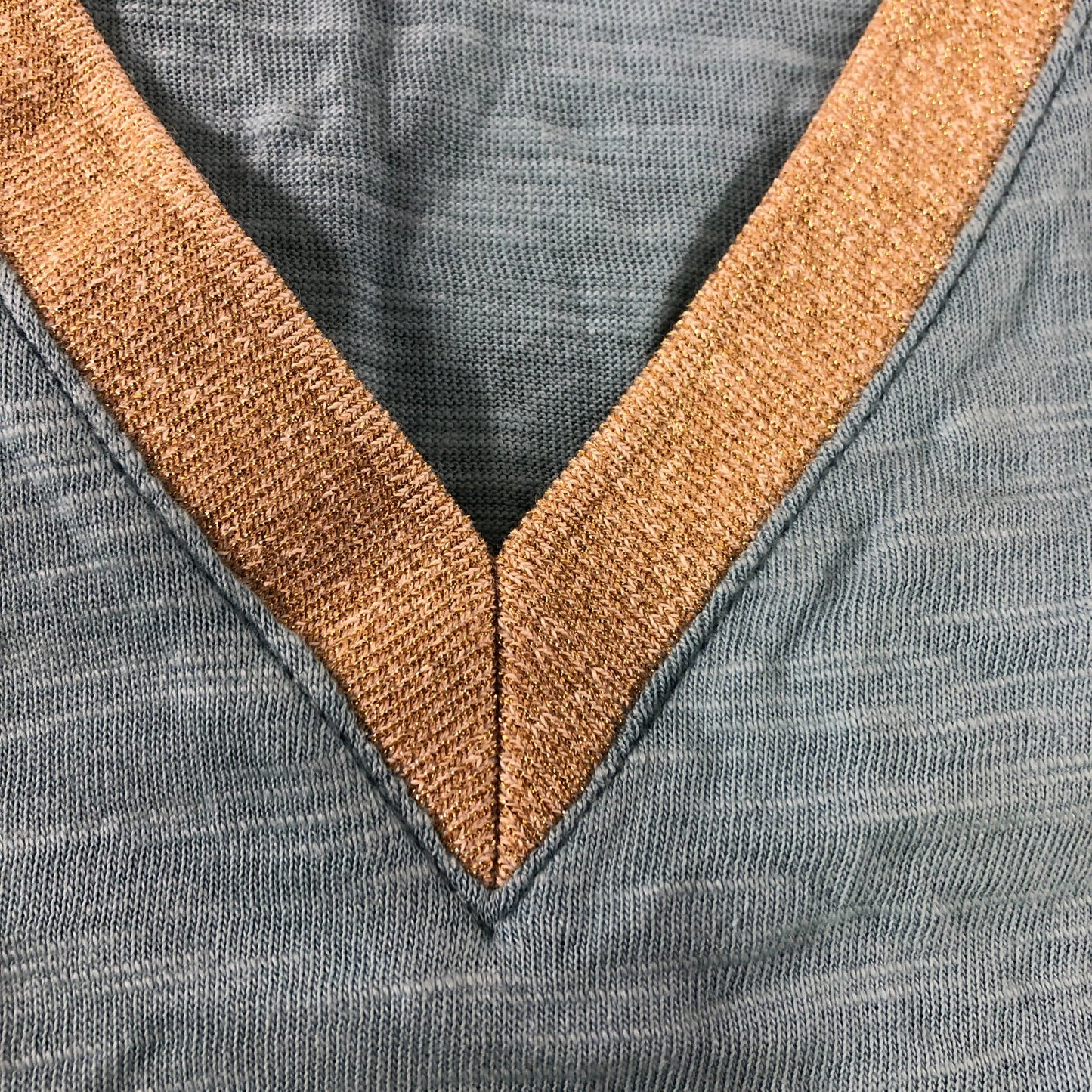 Blue Metallic Trim V Neck T-Shirt - Size 12