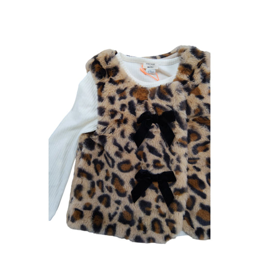 River Island Mini Leopard Print Faux Fur Vest 2-3 Years Girls Cream Animal