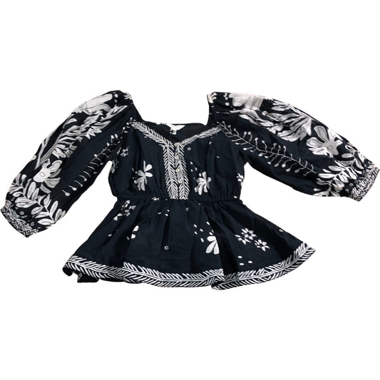 River Island UK8 Women's Black Floral Blouse 100 Cotton Puff Sleeve Top