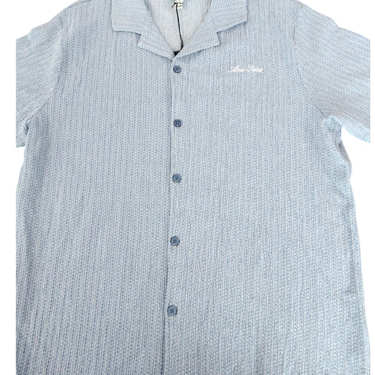 River Island Men's XL Short Sleeves Button Up Shirt Light Blue Textured Style