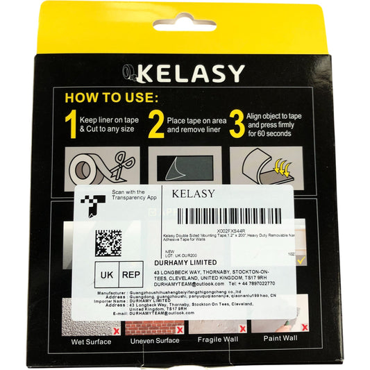 KELASY Heavy Duty Double Sided Tape 1.2" x 200" Strong Viscosity Removable