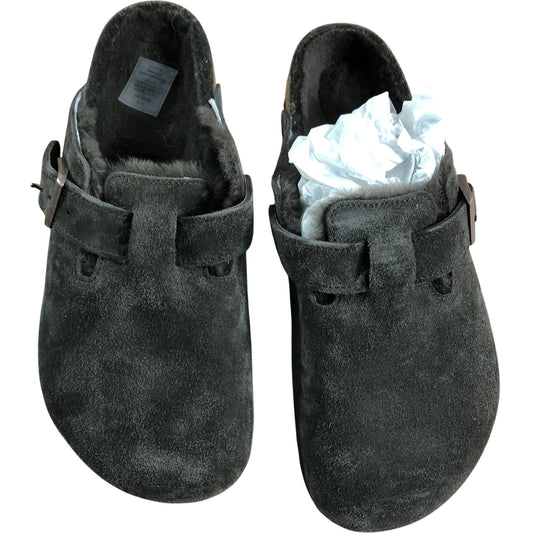 Birkenstock Boston VL Shearling UK7.5 Women's Suede Open Back Slippers Grey