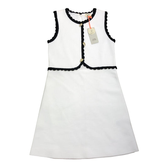 River Island Mini Girls Dress 4-5 Years White Ribbed Style With Black Trim