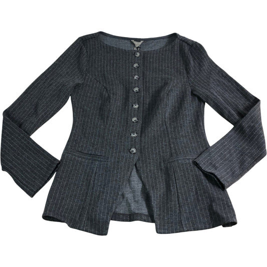 River Island UK12 Women's Grey Striped Button Cardigan Jacket Smart Casual