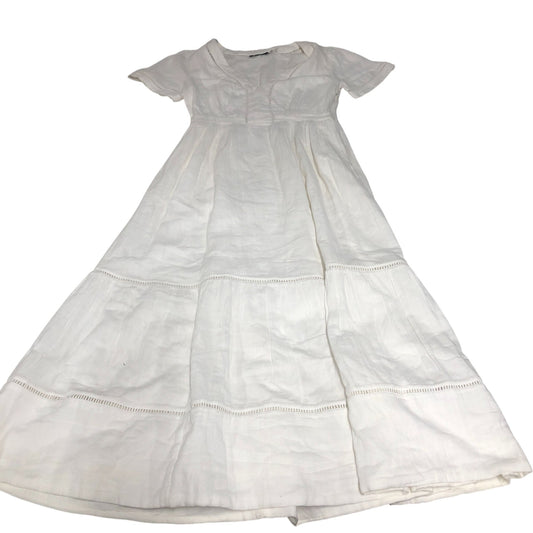 White Cotton Maxi Dress Women's Short Sleeve Summer UK8