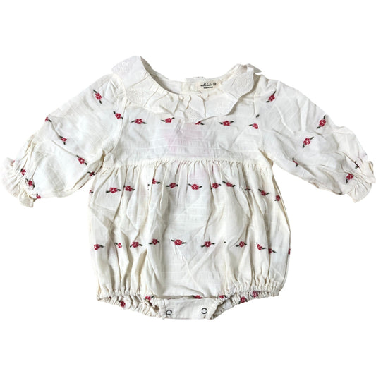 milkbalm Baby Girl Floral Print Blouse 12-18 Months Cotton Cream
