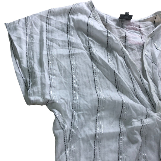 Striped Tunic Top Size S Women's Cotton Viscose Blend White Silver
