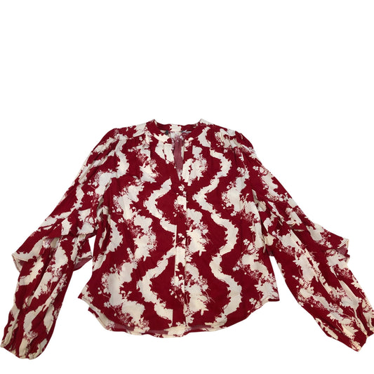 Branded Viscose Rayon Blouse Women's Red White Floral Print Long Sleeve UK14
