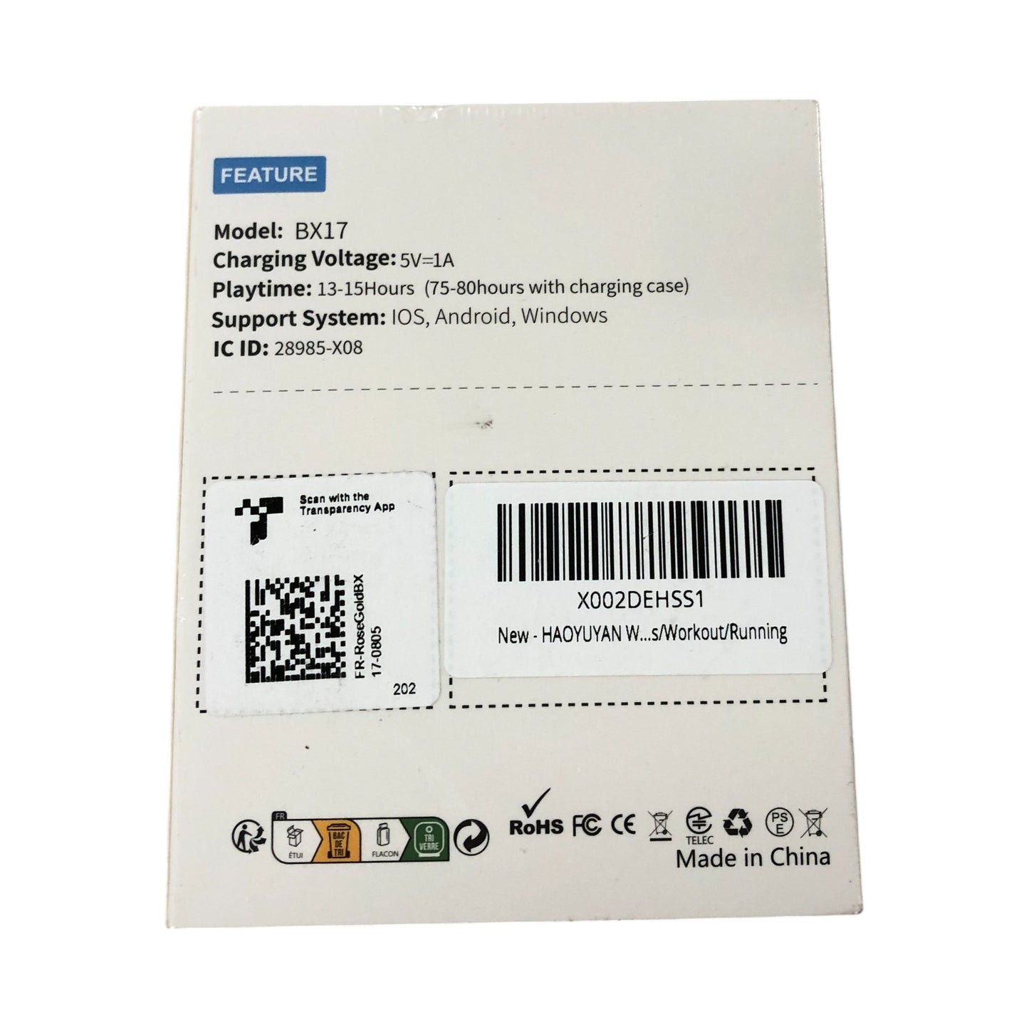 BX17 Wireless Sports Earbuds Sweat Proof Comfortable Long Battery Life Rose Gold