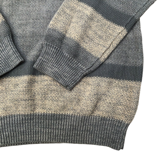 Spacedye Crew Sweater Khaki Striped Cotton Jumper Size M