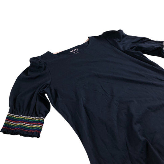 Boden Women's Navy Top Puff Sleeve Lightweight Cotton Blend UK10