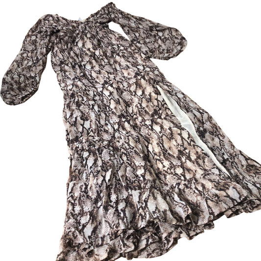 Snake Print Maxi Dress Women's Long Sleeve Boho Style UK6