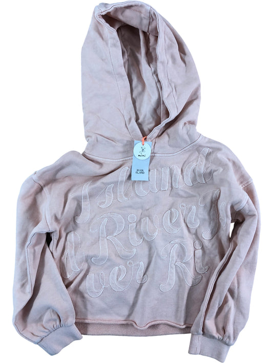 River Island Mini Girls Hoodie Size 4-5 Years Pink Cotton Pullover With Logo