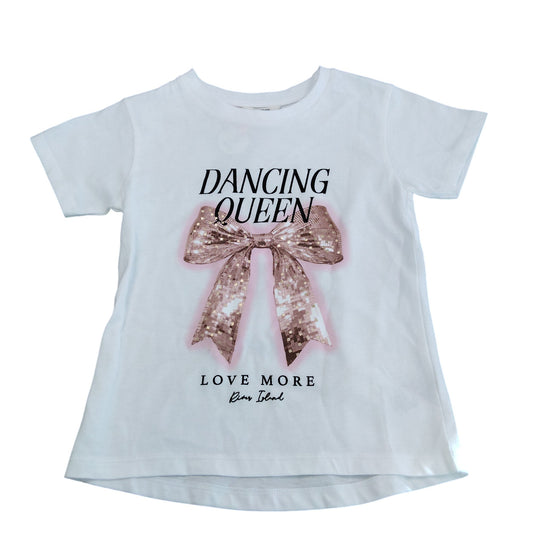 River Island Dancing Queen T-Shirt UK3-4 Years Girls White Sequin Bow Top