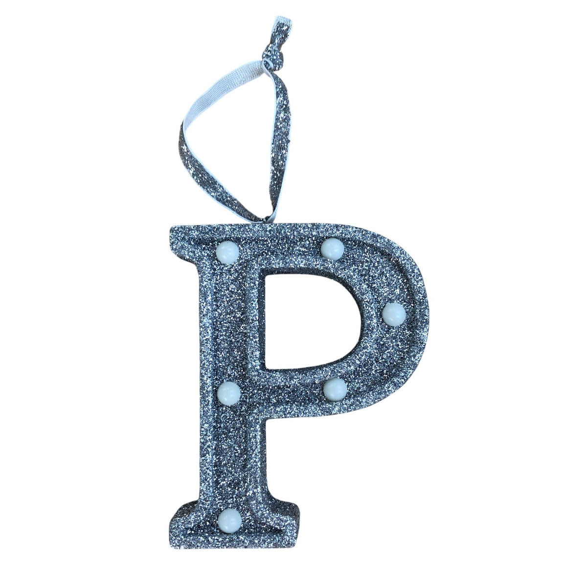 Light Up Silver Glitter Christmas Tree Decoration Letter 'P'